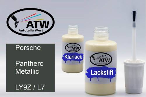 Porsche, Panthero Metallic, LY9Z / L7: 20ml Lackstift + 20ml Klarlack - Set, von ATW Autoteile West.